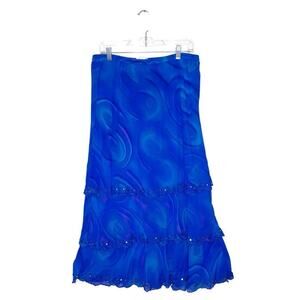 Vtg DRAPER DAMON‎ Women Blue Silk Tiered Beaded Midi Skirt Fairy Grunge Y2K - 15